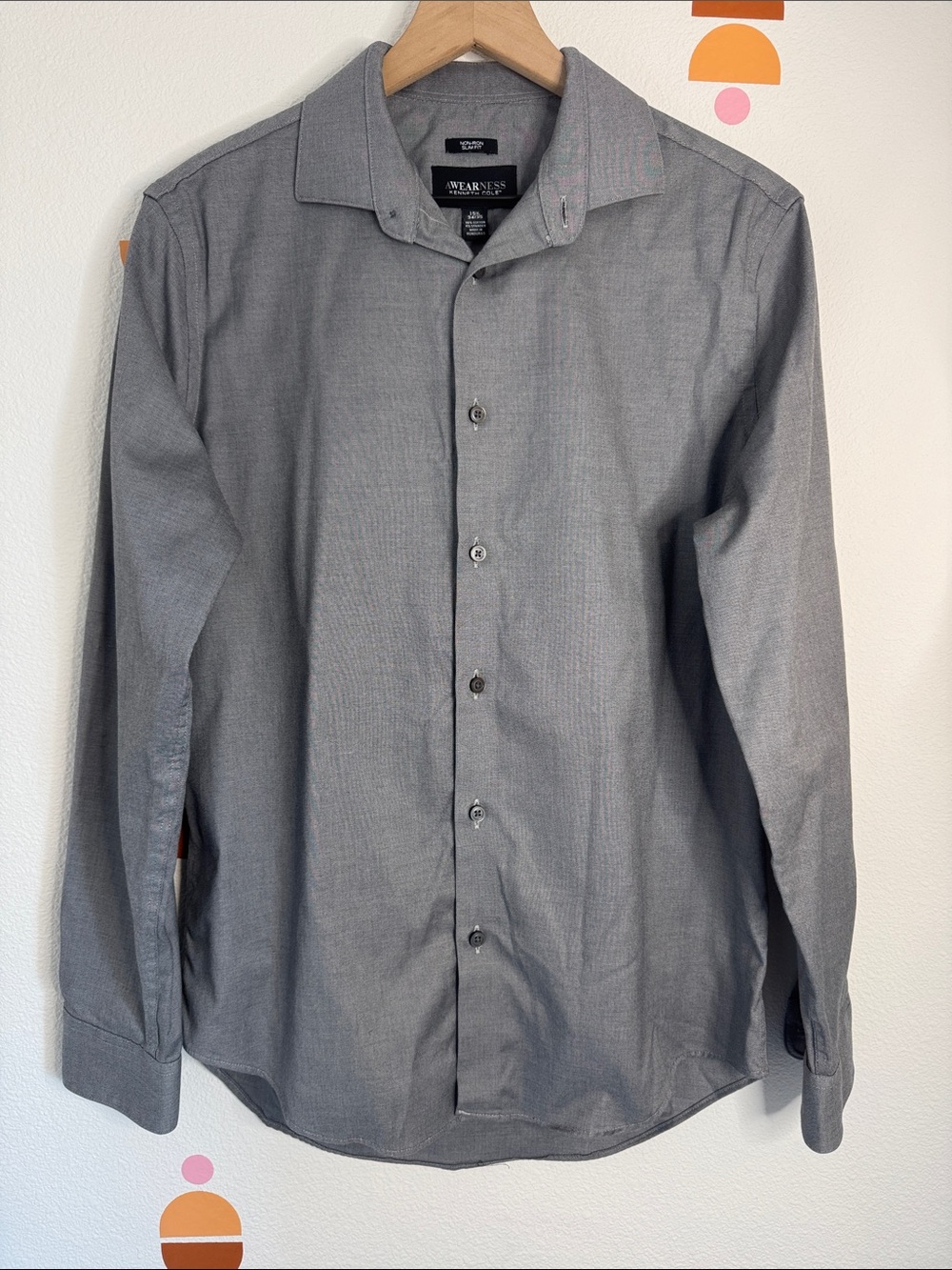 Kenneth Cole Men's Gray Dress Shirt - Spread Collar